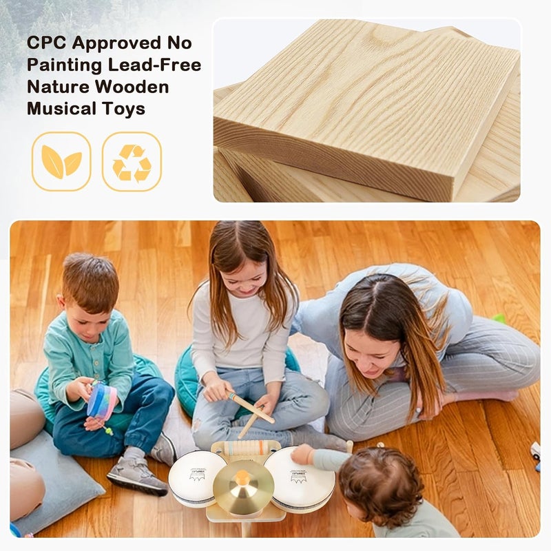Vanplay Toddler Drum Set - 5 in 1 Wooden Musical Toys for Toddlers 3+, Montessori Toys for Baby Boy Girls Easter Birthday Gifts for Kids Age 3 4 5 6 - Image 4